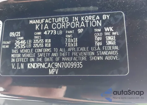 2022 Kia Sportage Ex z USA, uszkodzony, nr VIN KNDPNCAC9N7009935